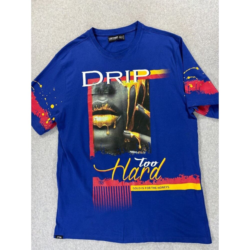 Contender Blue Drip Too Hard Graphic Print Streetwear‎ T Shirt (Men's 2XL)